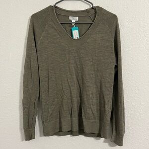 Market & Spruce Women's Cassian Linen Blend Sweater AC2 Olive Small NWT